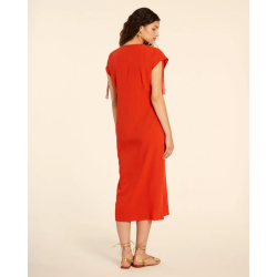 VESTIDO MIDI CON FRUNCIDO ROJO BY PEPALOVES