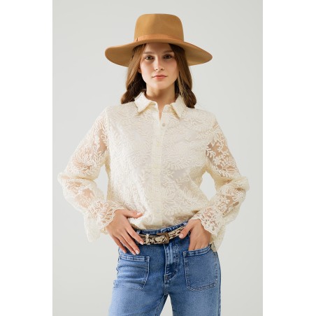 CAMISA ROMANTICA ENCAJE BEIGE BY Q2