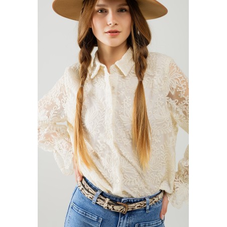 CAMISA ROMANTICA ENCAJE BEIGE BY Q2