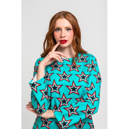Vestido cuello redondo corte A de estampado de estrellas Bowie by Lolina