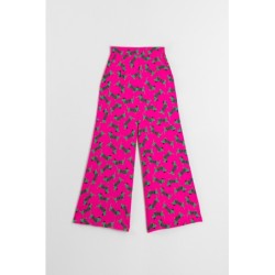 Pantalón fluido de estampado de perritos fucsia y verde by Lolina