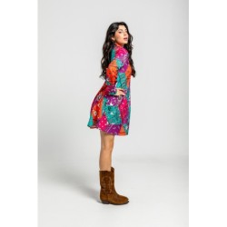Vestido corto camisero corte A de estampado patchwork by Lolina