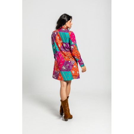 Vestido corto camisero corte A de estampado patchwork by Lolina