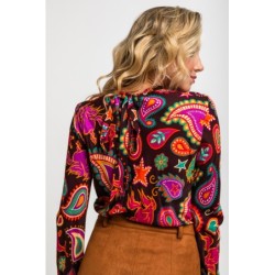 Blusa lazada de estampado paisley marrón chocolate by Lolina