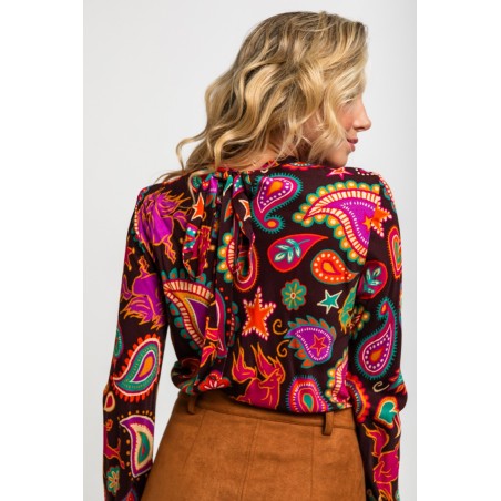 Blusa lazada de estampado paisley marrón chocolate by Lolina