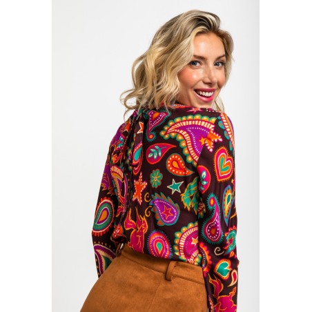Blusa lazada de estampado paisley marrón chocolate by Lolina