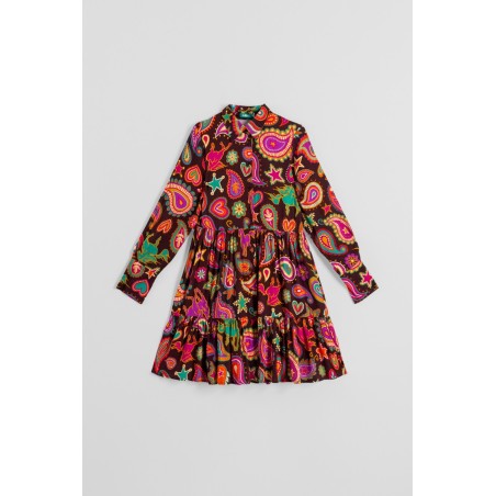 Vestido Cuello Volantes de estampado paisley marrón chocolate by Lolina