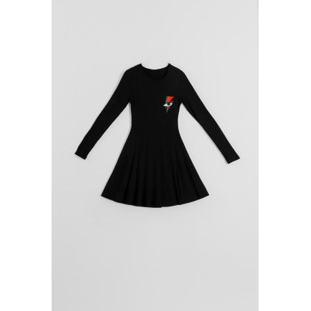 Vestido Mini Vuelo canalé negro con rayo y ojo by Lolina