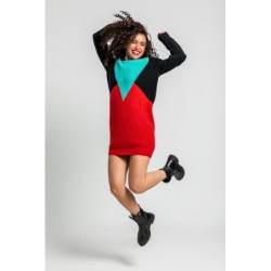 Vestido tejido tricolor rojo, negro y turquesa by Lolina