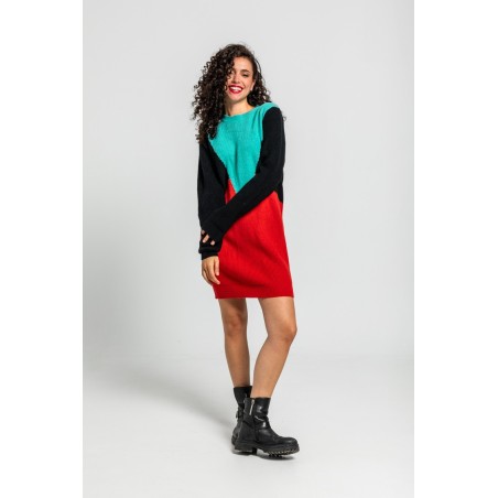Vestido tejido tricolor rojo, negro y turquesa by Lolina