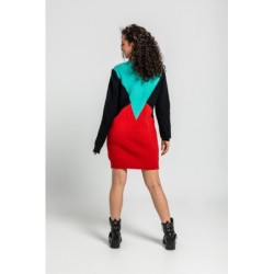 Vestido tejido tricolor rojo, negro y turquesa by Lolina