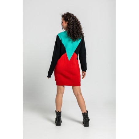 Vestido tejido tricolor rojo, negro y turquesa by Lolina