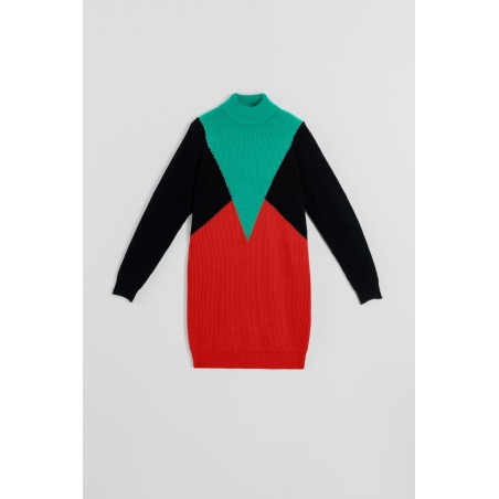 Vestido tejido tricolor rojo, negro y turquesa by Lolina