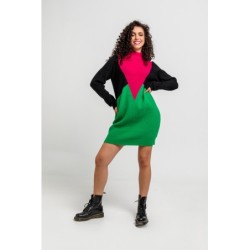 Vestido tejido tricolor fucsia, negro y verde by Lolina