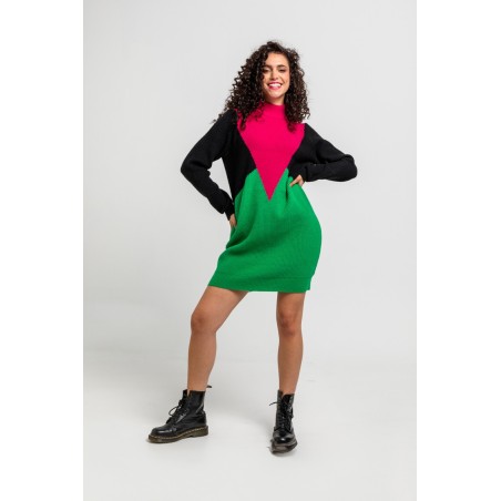 Vestido tejido tricolor fucsia, negro y verde by Lolina