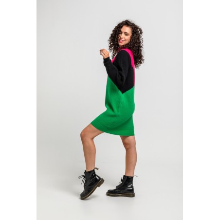 Vestido tejido tricolor fucsia, negro y verde by Lolina