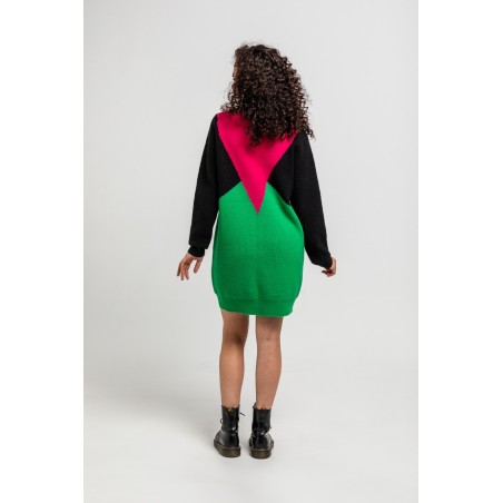Vestido tejido tricolor fucsia, negro y verde by Lolina