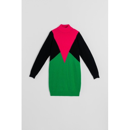 Vestido tejido tricolor fucsia, negro y verde by Lolina